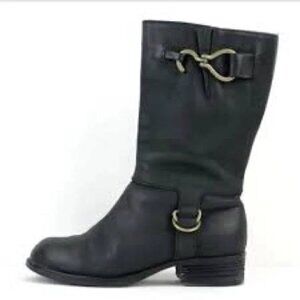 Cole Haan Tantivy Washed Black Nubuck Leather Mid Calf Moto Boots Size 8M